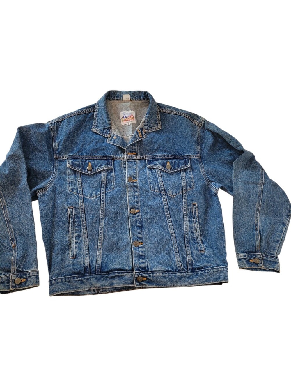Vintage 90s Excelled Denim Trucker Cropped Jacket Size L Acid Wash Moto Back